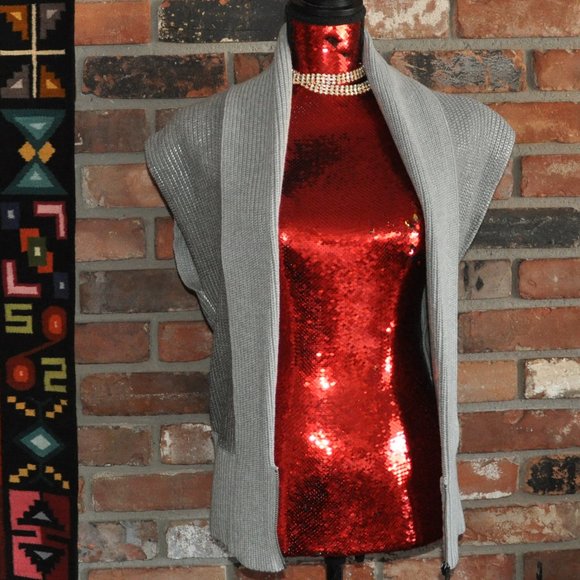 A/X Armani Exchange Sleeveless Gray Metallic Silver Knit Zip-up Sweater Vest S - Picture 7 of 13